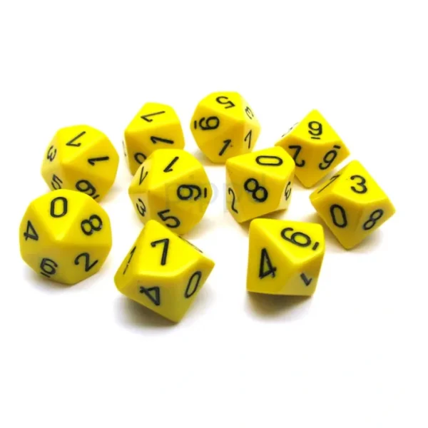 Pack Of 10 Chessex Opaque D10 Dice - Yellow with Black Numbers - Your Source for Gaming Essentials Cheap