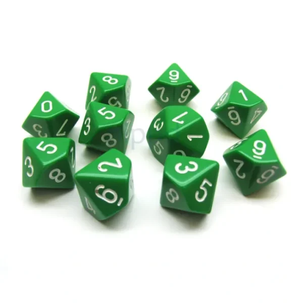 Pack Of 10 Chessex Opaque D10 Dice - Green with White Numbers - Your Source for Gaming Essentials Sale