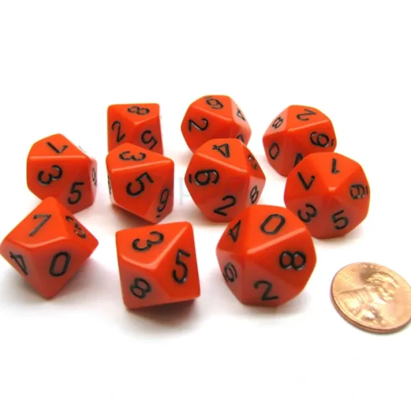 Pack Of 10 Chessex Opaque D10 Dice - Orange with Black Numbers - Your Source for Gaming Essentials Best Sale