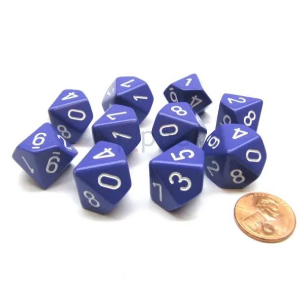 Pack Of 10 Chessex Opaque D10 Dice - Purple with White Numbers - Your Source for Gaming Essentials Best