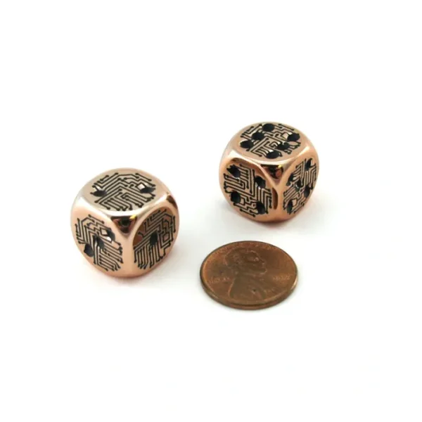 Pack of 2 Circuit Design D6 Dice with Thin Metal-Plating Over Plastic - Copper - Your Source for Gaming Essentials Discount