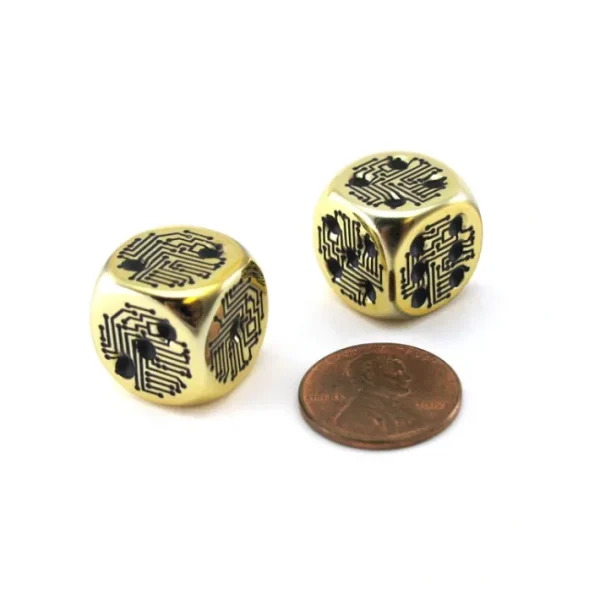 Pack of 2 Circuit Design D6 Dice with Thin Metal-Plating Over Plastic - Gold - Your Source for Gaming Essentials Fashion