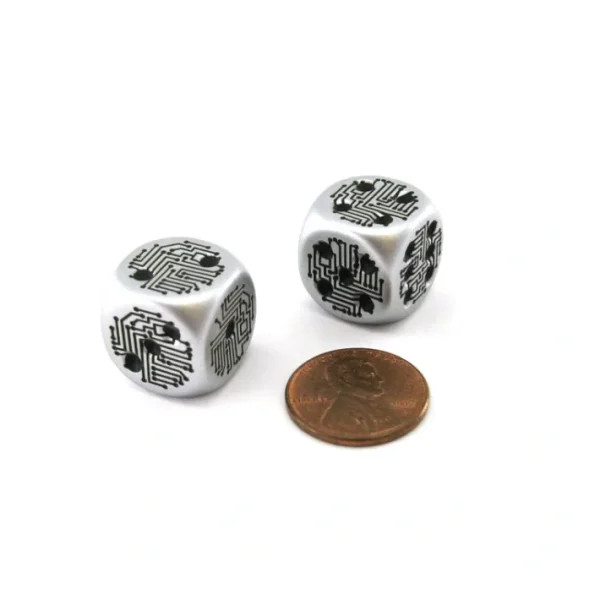 Pack of 2 Circuit Design D6 Dice with Thin Metal-Plating Over Plastic - Aluminum - Your Source for Gaming Essentials Cheap