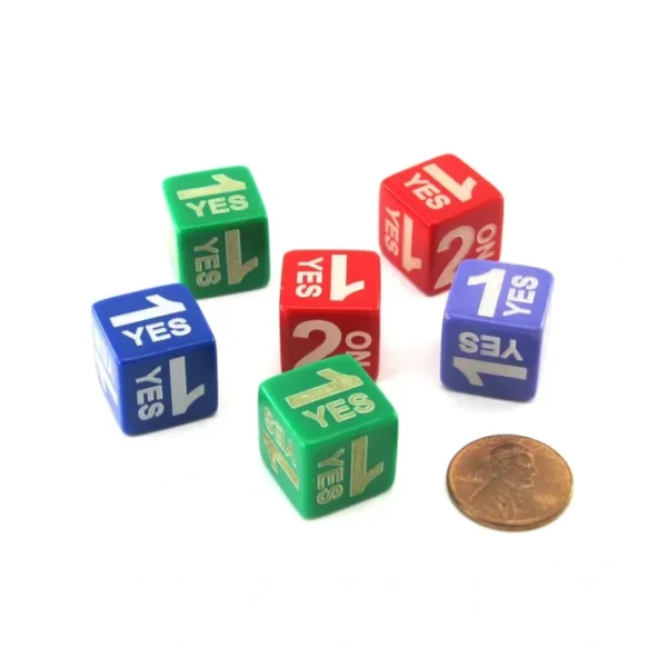 Pack of 6 Custom Engraved Yes and No Dice - 3 'Yes' and 3 'No' (Colors Vary) - Your Source for Gaming Essentials Outlet