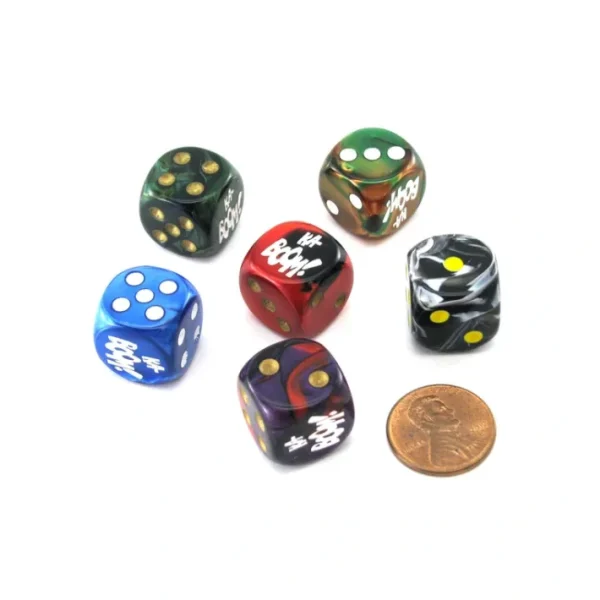 Pack of 6 Custom Engraved 16mm D6 Assorted Style Funny Meme Dice - Ka-Boom - Your Source for Gaming Essentials Hot