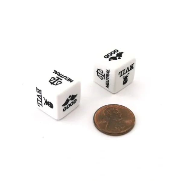 Pack of 2 Custom Engraved 16mm D6 RPG Alignment Dice - 3rd Edition Good and Evil - Your Source for Gaming Essentials New
