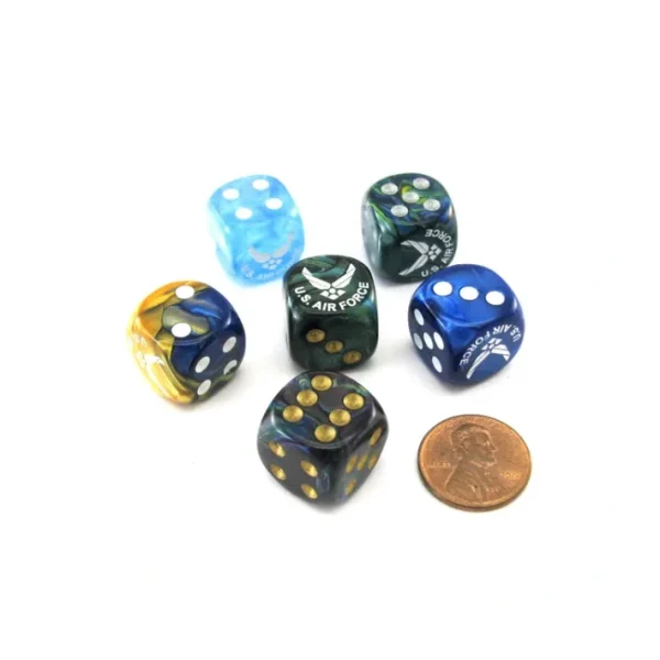 Pack of 6 Custom Engraved 16mm D6 Assorted Style Military Dice - Air Force - Your Source for Gaming Essentials Hot