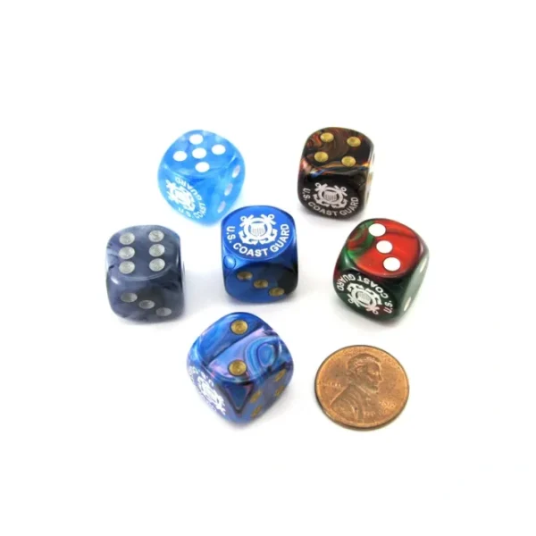 Pack of 6 Custom Engraved 16mm D6 Assorted Style Military Dice - Coast Guard - Your Source for Gaming Essentials Store
