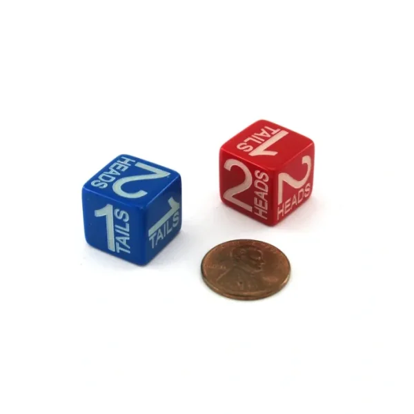 Pack of 2 Custom Engraved Heads and Tails Dice - 3 Heads, 3 Tails (Colors Vary) - Your Source for Gaming Essentials Discount
