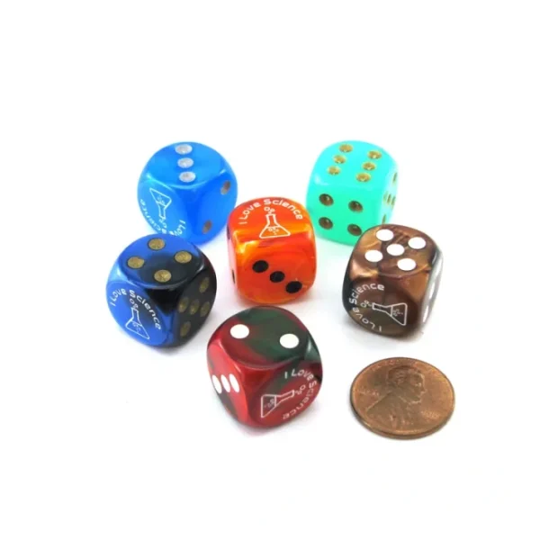 Pack of 6 Custom Engraved 16mm Assorted Style Funny Meme Dice - I Love Science - Your Source for Gaming Essentials Discount