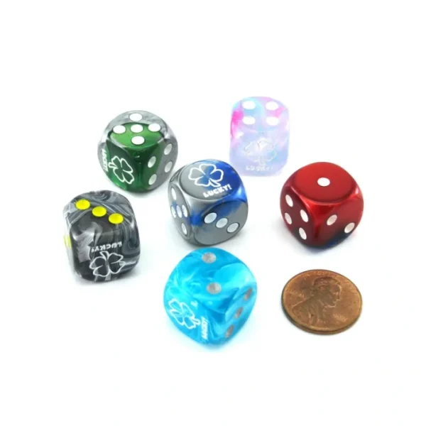 Pack of 6 Custom Engraved 16mm Assorted Style Funny Meme Dice - Lucky Shamrock - Your Source for Gaming Essentials Cheap