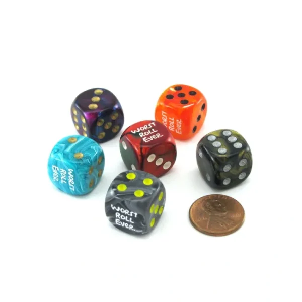 Pack of 6 Custom Engraved 16mm Assorted Style Funny Meme Dice - Worst Roll Ever. - Your Source for Gaming Essentials Flash Sale