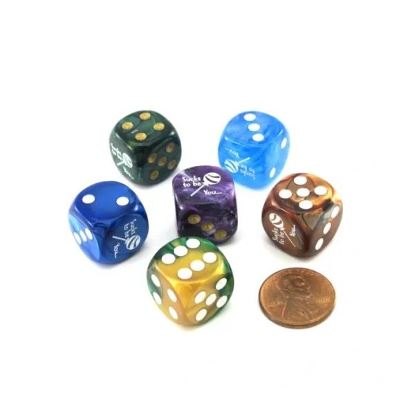 Pack of 6 Custom Engraved 16mm Assorted Style Funny Meme Dice - Sucks to be You - Your Source for Gaming Essentials Fashion