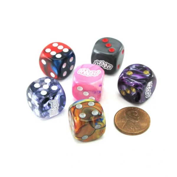 Pack of 6 Custom Engraved 16mm D6 Assorted Style Funny Meme Dice - AAAGH! - Your Source for Gaming Essentials Clearance