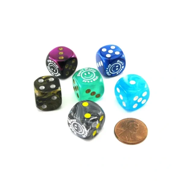 Pack of 6 Custom 16mm Assorted Style Funny Meme Dice - Don't Worry It's a Six! - Your Source for Gaming Essentials Sale