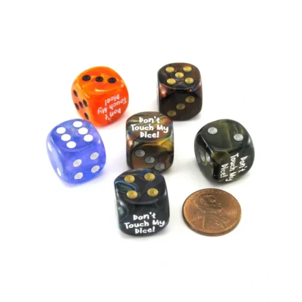 Pack of 6 Custom 16mm D6 Assorted Style Funny Meme Dice - Don't Touch My Dice! - Your Source for Gaming Essentials New