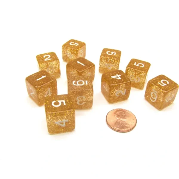 Pack of 10 D6 6 Sided 16mm Koplow Games Number Glitter Dice - Yellow - Your Source for Gaming Essentials Flash Sale