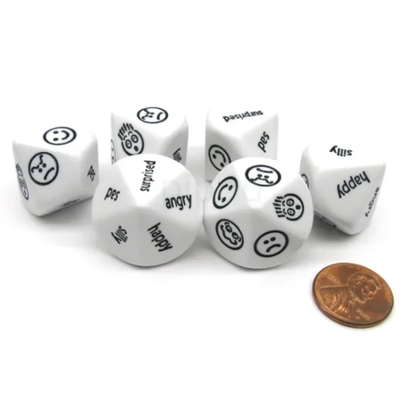 Pack of 6 D10 Expressions Dice - Angry Surprised Sad Silly Happy Faces and Words - Your Source for Gaming Essentials Cheap