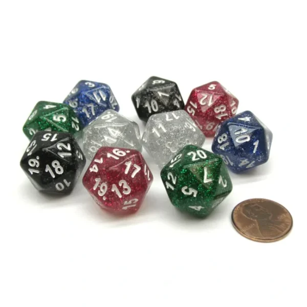 Pack of 10 D20 Glitter 20-Sided Dice - Assorted Colors - Your Source for Gaming Essentials Best