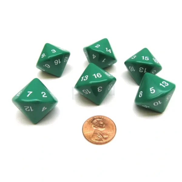 Pack of 6 D16 Koplow Games 16 Sided 20mm Opaque Dice - Green - Your Source for Gaming Essentials Store