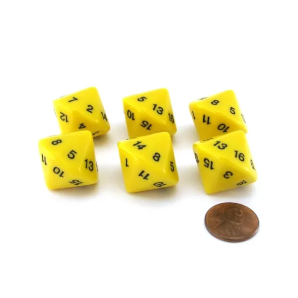 Pack of 6 D16 Koplow Games 16 Sided 20mm Opaque Dice - Yellow - Your Source for Gaming Essentials Store