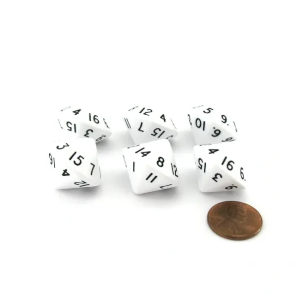 Pack of 6 D16 Koplow Games 16 Sided 20mm Opaque Dice - White - Your Source for Gaming Essentials New