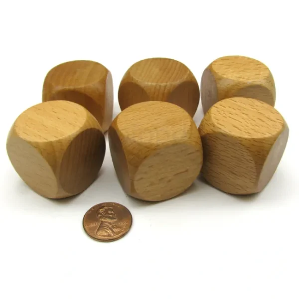 Pack of 6 D6 Large Jumbo 30mm Rounded Blank Wooden Dice - 'Dark' Wood - Your Source for Gaming Essentials Clearance