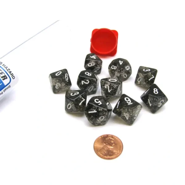 Pack of 10 D10 16mm Koplow Games Glitter Dice - Black - Your Source for Gaming Essentials Best Sale