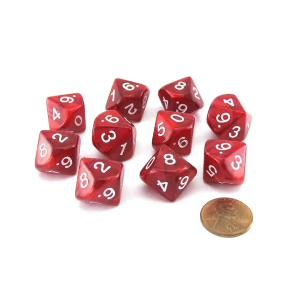 Pack of 10 D10 16mm Koplow Games Pearl Dice - Red - Your Source for Gaming Essentials Best Sale