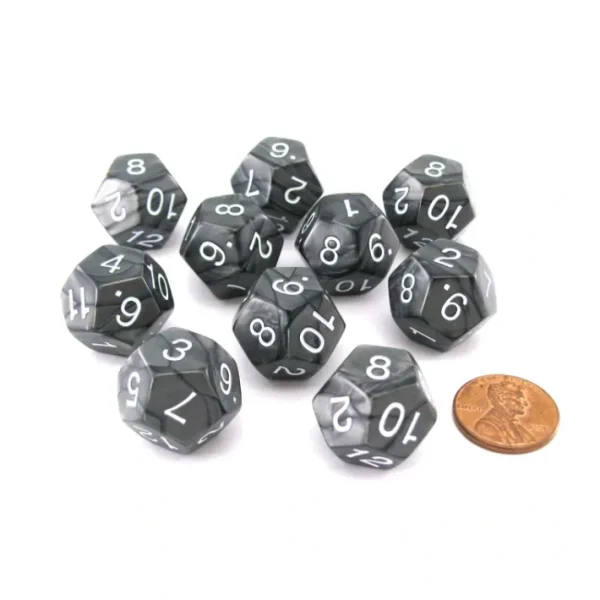 Pack of 10 D12 18mm Koplow Games Pearl Dice - Charcoal - Your Source for Gaming Essentials Shop