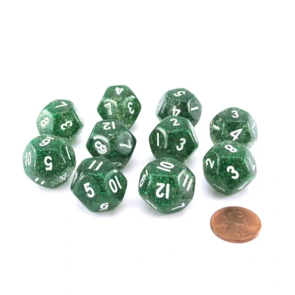 Pack of 10 D12 20mm Koplow Games Glitter Dice - Green - Your Source for Gaming Essentials Shop