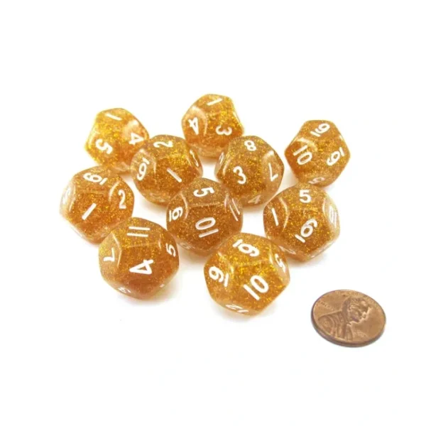 Pack of 10 D12 20mm Koplow Games Glitter Dice - Yellow - Your Source for Gaming Essentials Online