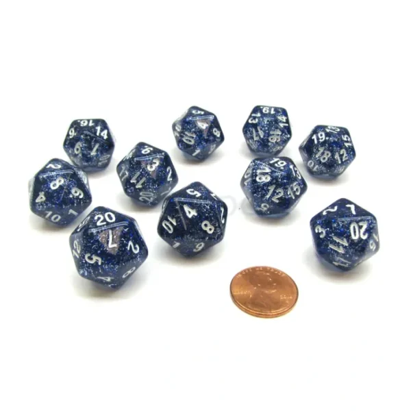 Pack of 10 D20 20mm Koplow Games Glitter Dice - Blue - Your Source for Gaming Essentials Store
