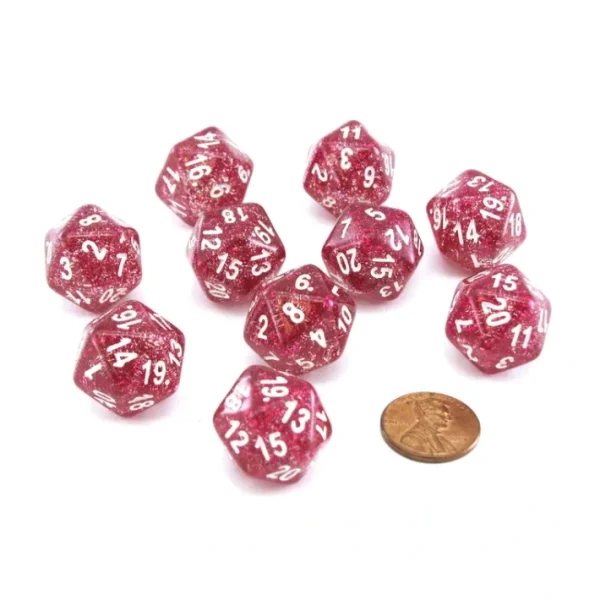 Pack of 10 D20 20mm Koplow Games Glitter Dice - Purple - Your Source for Gaming Essentials Discount