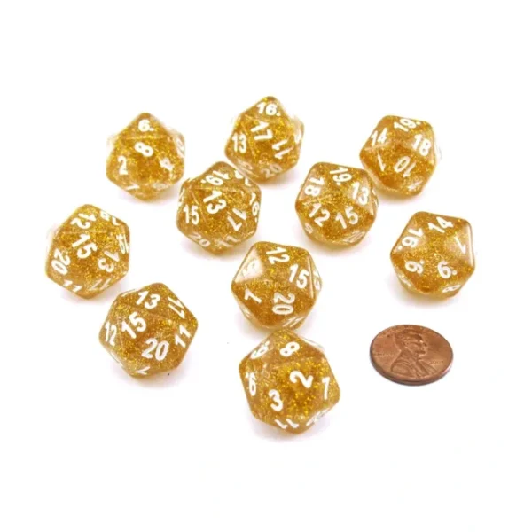 Pack of 10 D20 20mm Koplow Games Glitter Dice - Yellow - Your Source for Gaming Essentials Sale