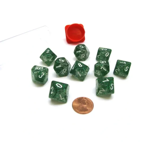 Pack of 10 D10 16mm Koplow Games Glitter Dice - Green - Your Source for Gaming Essentials New