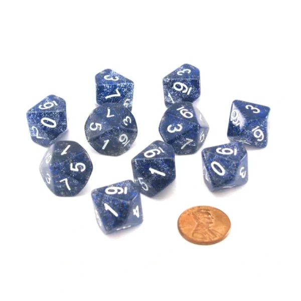 Pack of 10 D10 16mm Koplow Games Glitter Dice - Blue - Your Source for Gaming Essentials Cheap