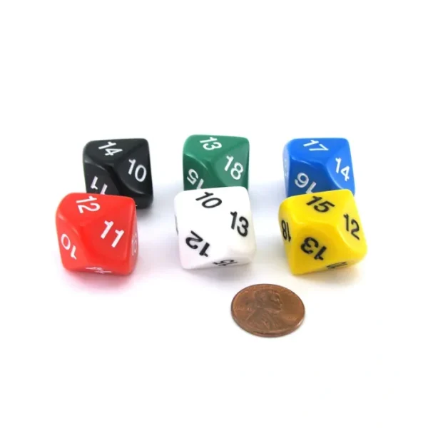 Pack of 6 D10 20mm Numbered 10 to 19 Dice - Assorted Colors - Your Source for Gaming Essentials Cheap