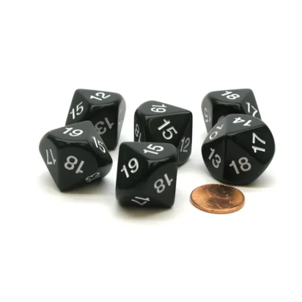 Pack of 6 D10 20mm Numbered 10 to 19 Dice - Black with White - Your Source for Gaming Essentials Best