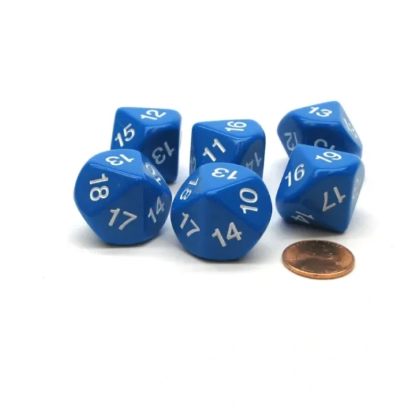 Pack of 6 D10 20mm Numbered 10 to 19 Dice - Blue with White Numbers - Your Source for Gaming Essentials Outlet