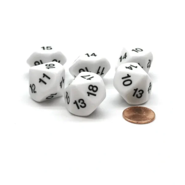 Pack of 6 D10 20mm Numbered 10 to 19 Dice - White with Black - Your Source for Gaming Essentials Sale