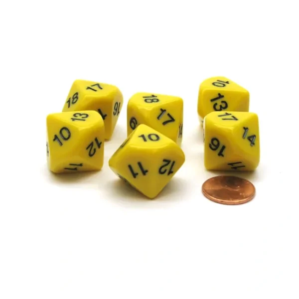 Pack of 6 D10 20mm Numbered 10 to 19 Dice - Yellow with Black - Your Source for Gaming Essentials Fashion