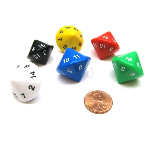 Pack of 6 D16 20mm Opaque Dice - Red Green White Black Blue Yellow - Your Source for Gaming Essentials Clearance