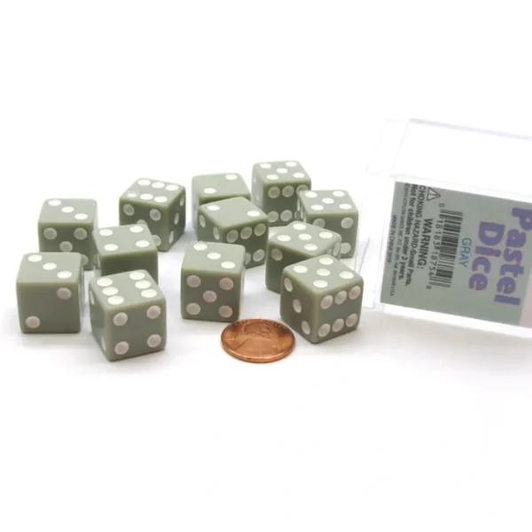 Pack of 12 D6 16mm Pastel Dice in Display Storage Case - Gray with White - Your Source for Gaming Essentials Flash Sale