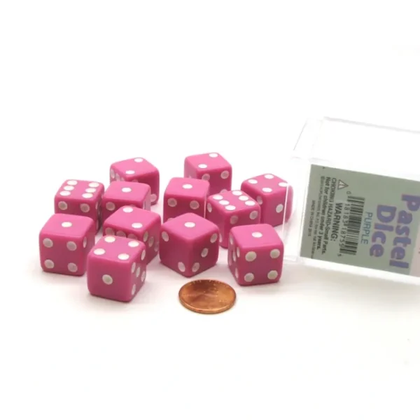 Pack of 12 D6 16mm Pastel Dice in Display Storage Case - Pink with White - Your Source for Gaming Essentials Outlet