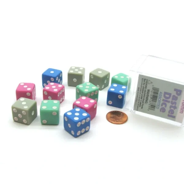 Pack of 12 D6 16mm Pastel Dice in Storage Case - Assorted Colors with White Pips - Your Source for Gaming Essentials Fashion