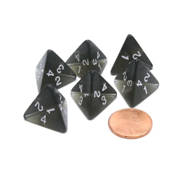 Pack of 6 D4 18mm Transparent Dice - Smoke (Black) with White Numbers - Your Source for Gaming Essentials Store