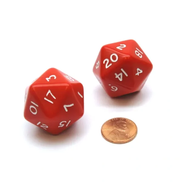Pack of 2 D20 Opaque 29mm Jumbo Dice - Red with White Numbers - Your Source for Gaming Essentials Cheap