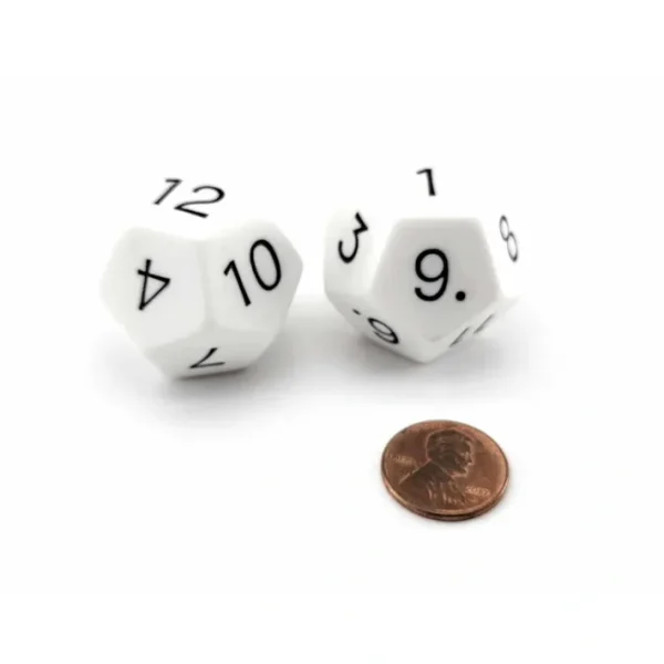Pack of 2 D12 Opaque 30mm Jumbo Dice - White with Black Numbers - Your Source for Gaming Essentials Fashion