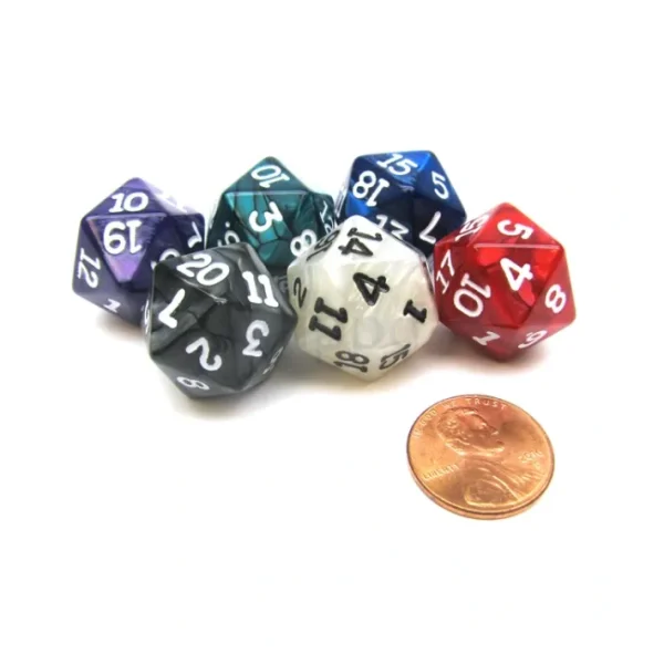 Pack of 6 D20 Pearl Dice - Charcoal, Emerald, Gray, Navy, Purple, Red - Your Source for Gaming Essentials Shop